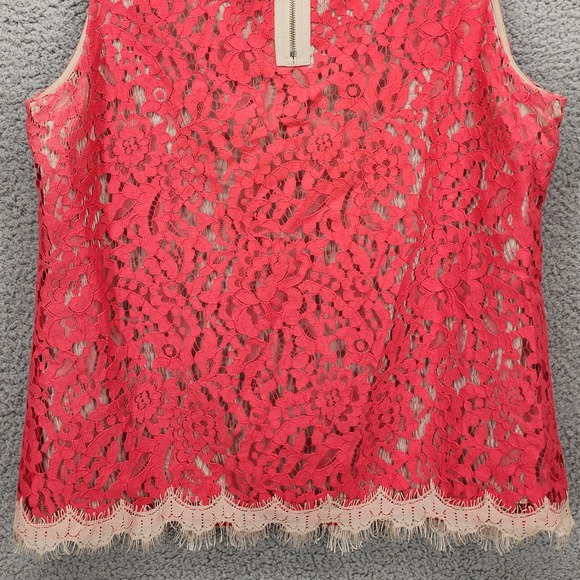 Ann Taylor Coral Lace Sleeveless Zipper Back Top Women's Size 8 - Picture 10 of 12